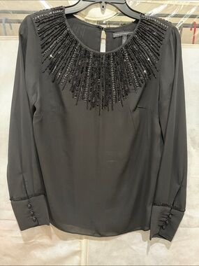 White House Black Market blouse with beaded Neckline Long-Sleeve - Black